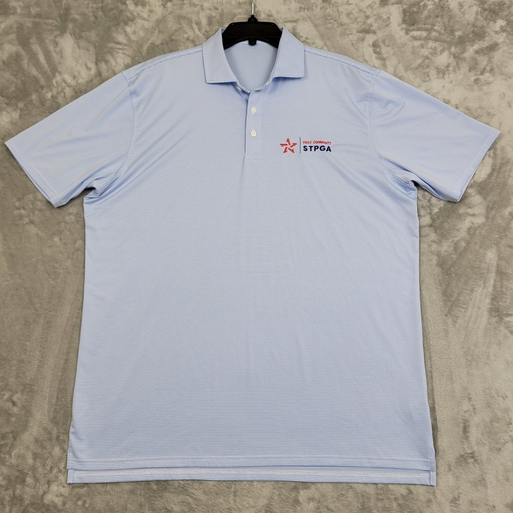 Holderness & Bourne Men's XL Golf Blue‎ White Striped Tailored Fit Polo Logo